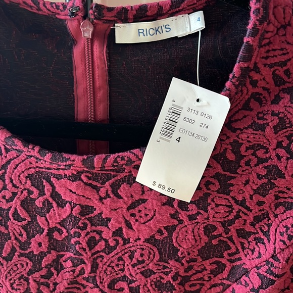 NWT Burgundy and Black Textured Print Fit and Flare Dress - Picture 3 of 5